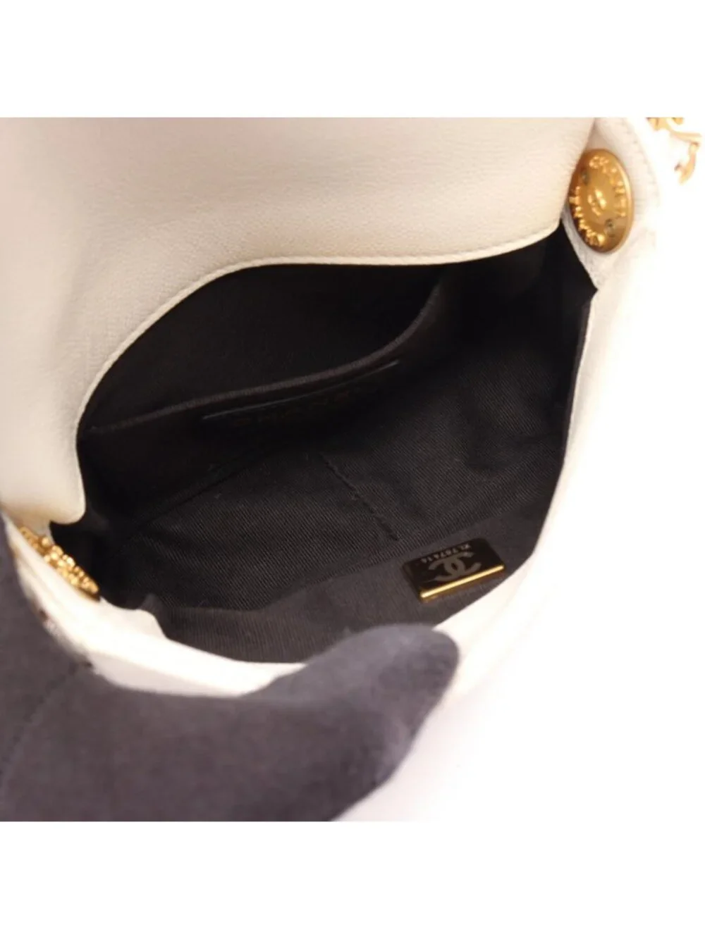 Chanel Shoulder Bag Quilted Mini Flap White Caviar Leather Small Chain